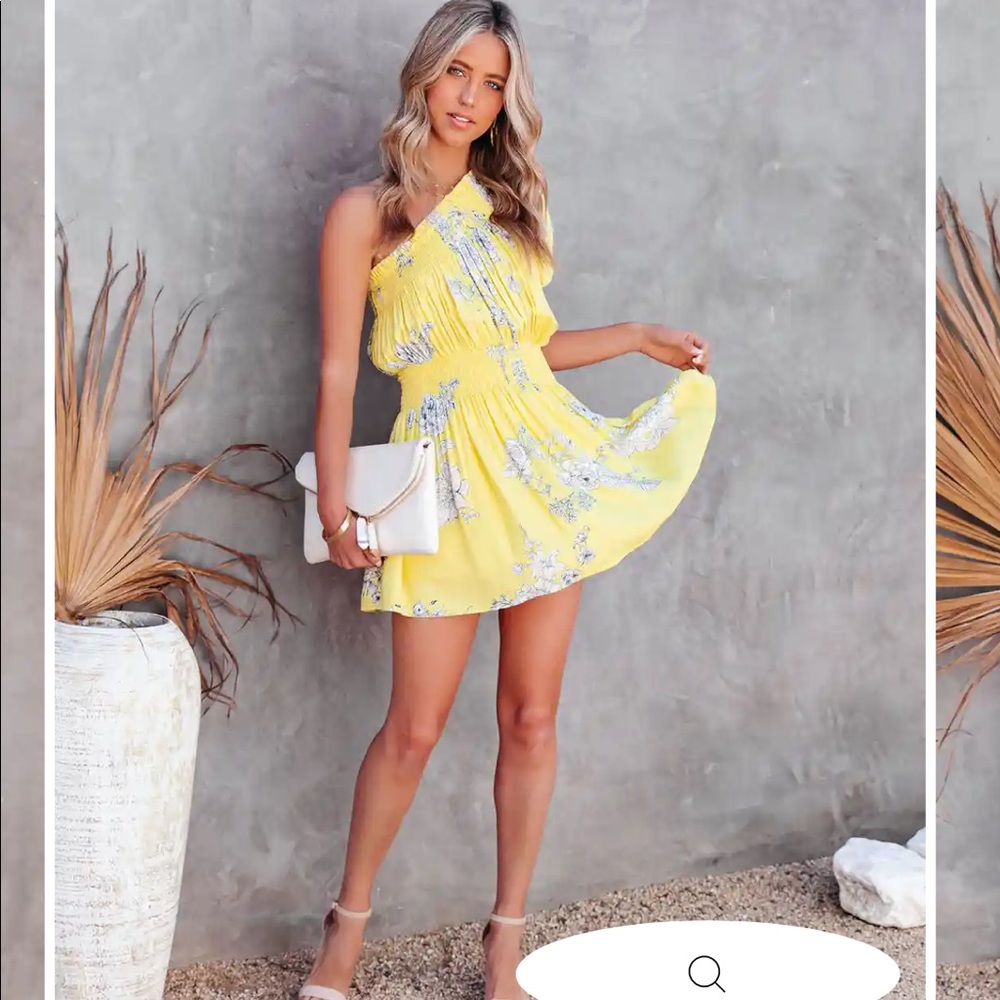 Floral One Shoulder Yellow Mini Dress- Small